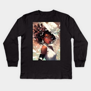 Beautiful Anime Afro Black Girl Princess Kids Long Sleeve T-Shirt